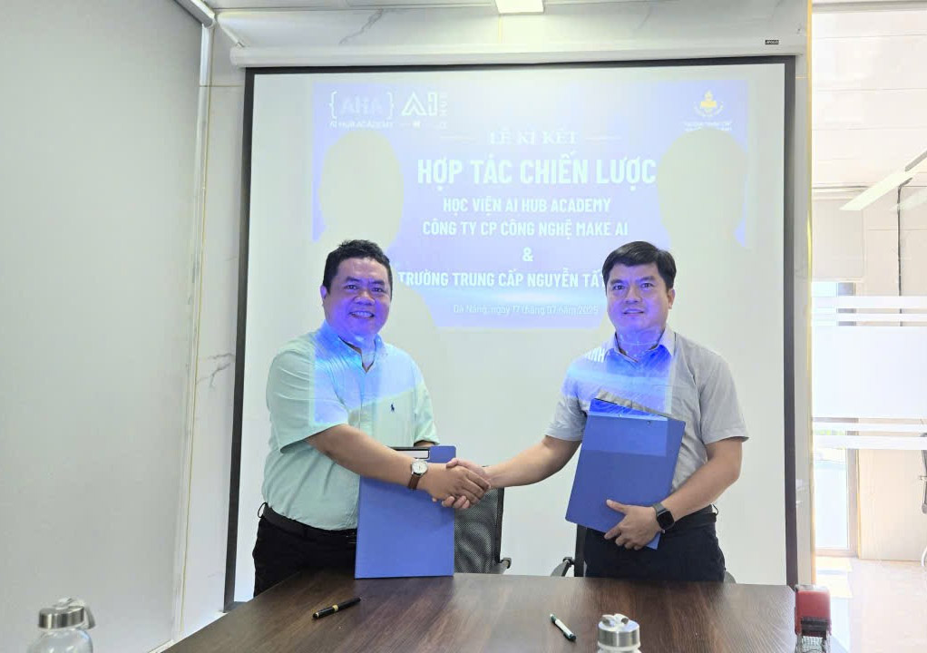 Lễ ký kết hợp tác chiến lược học viện AI HUB Academy công ty cp công nghệ Make AI & trường trung cấp Nguyễn Tất Thành